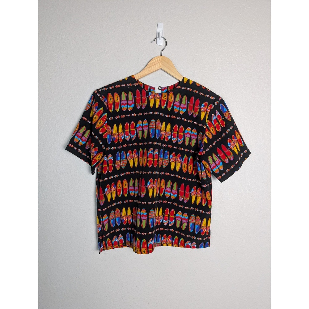 Jordan‎ Blouse Womens Small Black Multicolor Shoe Print Novelty Short Sleeve Top